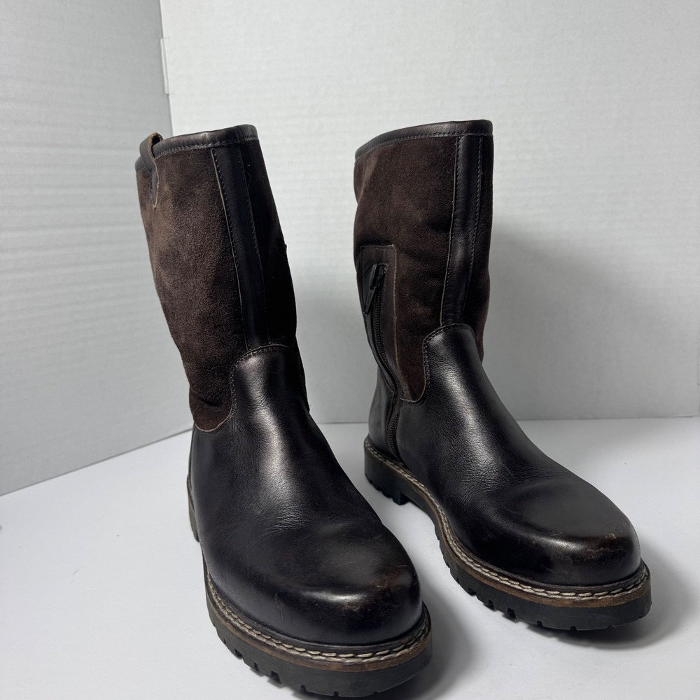 Roccia Dark Brown Leather Suede Mid Calf Lug Sole Boots Womens size 11  Zip Up